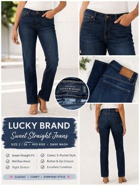Lucky Brand Sweet Straight Jeans Womens Size 2/26 Dark Wash Mid Rise